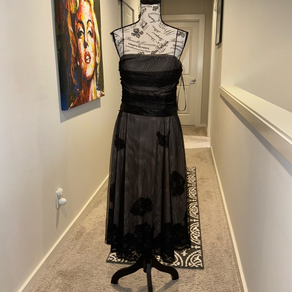 Eliza J Dresses & Skirts - Eliza J Vintage Womens SZ 12 Black Spaghetti Strap Sequin Midi Tulle Y2K…
